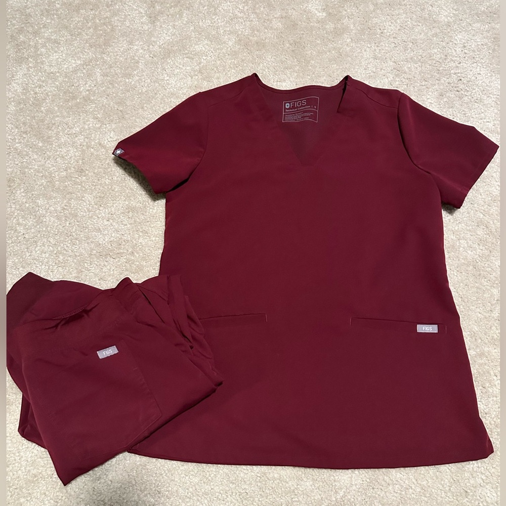 Wear Figs Scrub Set Burgundy Small Top Small Petite Bottoms Like New Scrubs